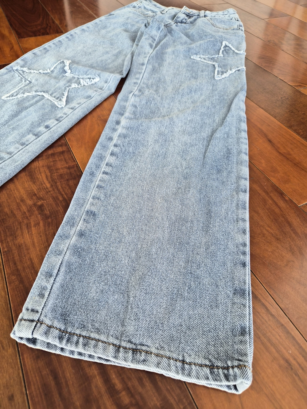 Ashley Mason Frayed Star Patch Wide Leg Jeans 00/23 - Picture 9 of 15